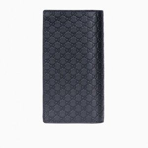 Navy Blue Leather Gucci Long wallet Guccissima